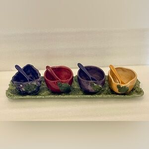 Noble Excellence Napa Valley 9 Piece Condiment Set Bowls & Spoons & Tray ~ EUC